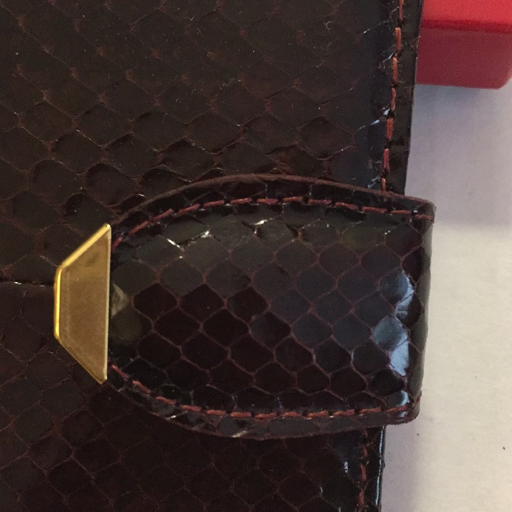 Vintage Snakeskin Card Holder NWT Burgundy Leather Wallet ID Picture Organizer - Picture 3 of 9